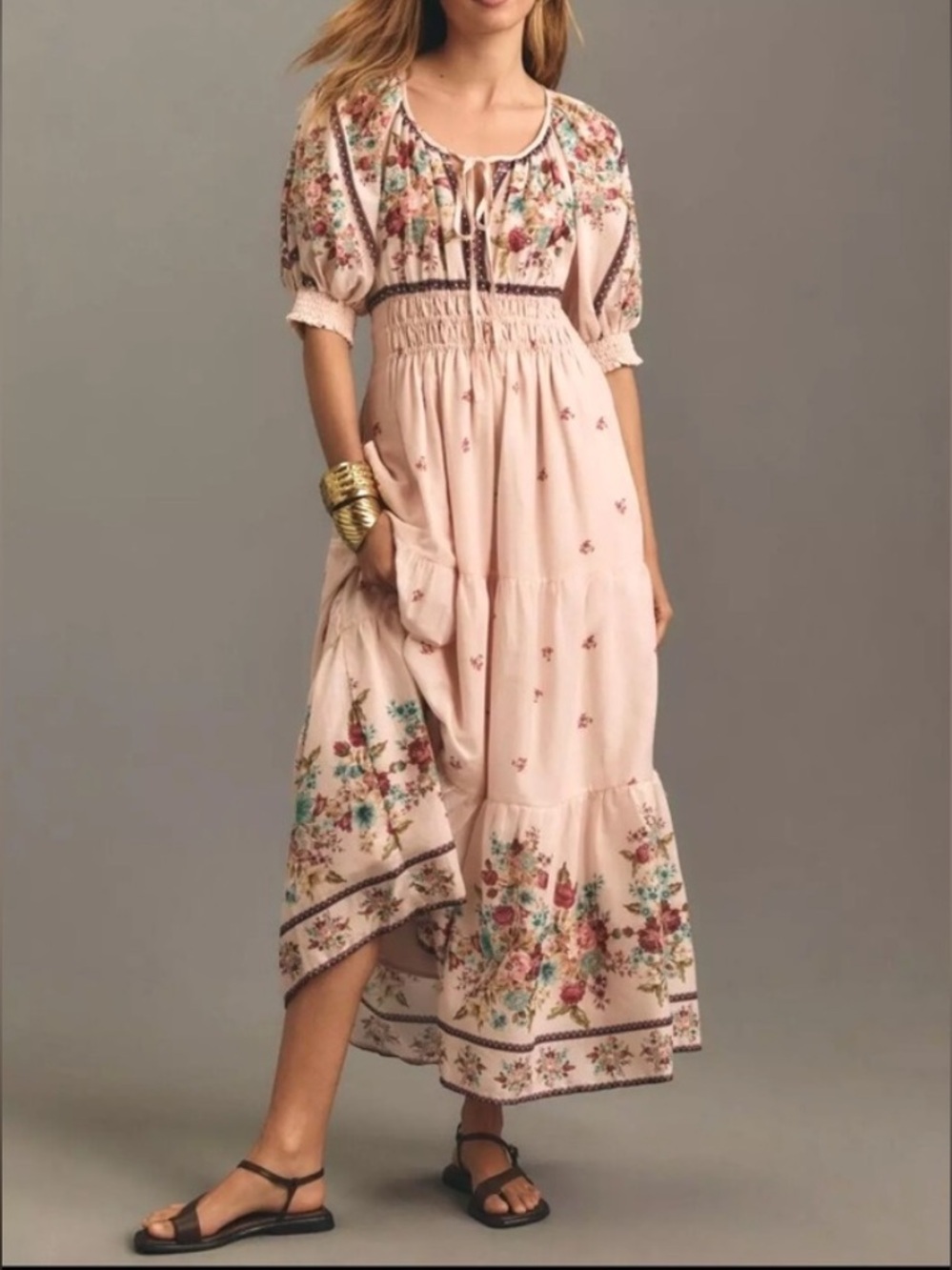 by Anthropologie Sommerset Puff Sleeve Floral Maxi Dress Size M